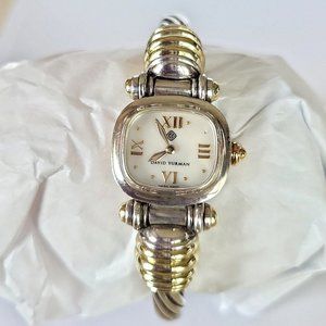 David Yurman Mother of Pearl Sterling Silver & 14k Yellow Gold Cable Cuff Watch